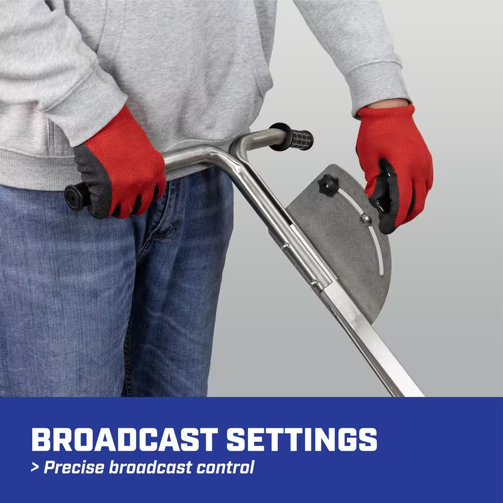 88800B Broadcast Spreader, Rock Salt, Ice Melt, Adjustable Baffles, 12" Tires, Enclosed Greased Gears, Cover, 100Lbs