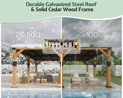20' X 20' Cedar Wood Gazebo with Sloped Galvanized Steel Roof
