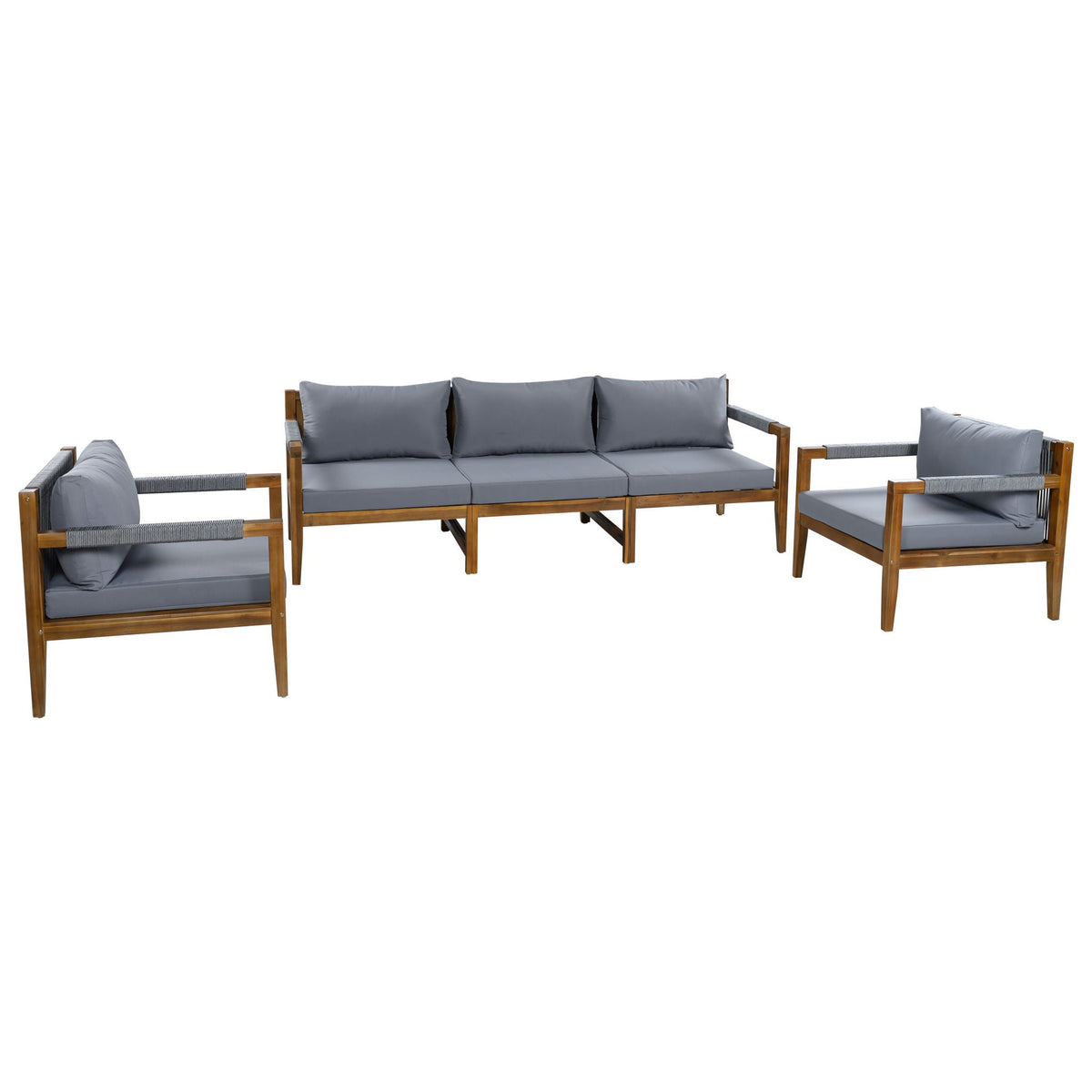 Acacia Wood Outdoor Modular Seating Set with Rope Accents & Water‑Resistant Cushions – 3‑Piece