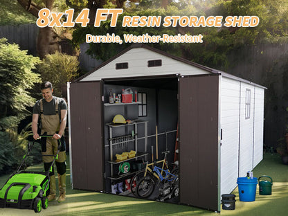 8' × 8' x 14' Outdoor Resin Storage Shed – Aluminum Frame, Windows & Included Floor