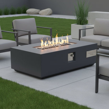 Volon 48" × 30" Rectangular Fiber‑Concrete Fire Pit Table – Light Gray - 50,000 BTU