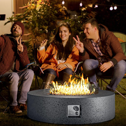 COSIEST 41 inch Outdoor Propane Fire Pit Coffee Table w Concrete Round Base Patio Heater, CSA Certified, 50,000 BTU Stainless Steel Burner, Free Lava Rocks, Rain Cover, Wind Guard, Tank Cover, Gray
