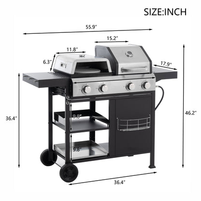 2+2 multifunctional gas barbecue grill and covered grill combination for outdoor cooking