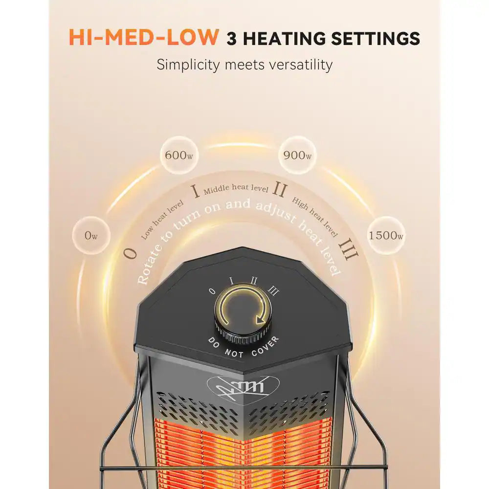 1500W Outdoor Infrared Patio Heater, 36In Portable Tower W 3 Heat Levels, IPX5 Waterproof, Tip-Over&Overheat Protection