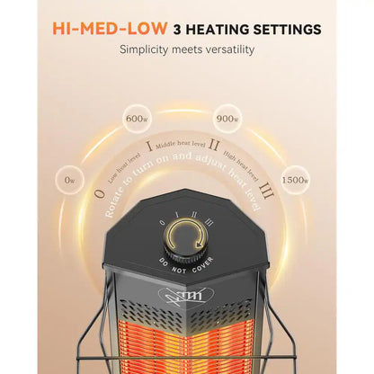 1500W Outdoor Infrared Patio Heater, 36In Portable Tower W 3 Heat Levels, IPX5 Waterproof, Tip-Over&Overheat Protection