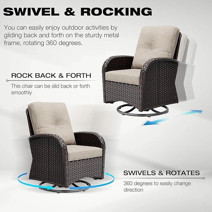Joyside 5-Piece Outdoor Wicker Patio Set – 360° Swivel Glider Chairs with Beige Cushions