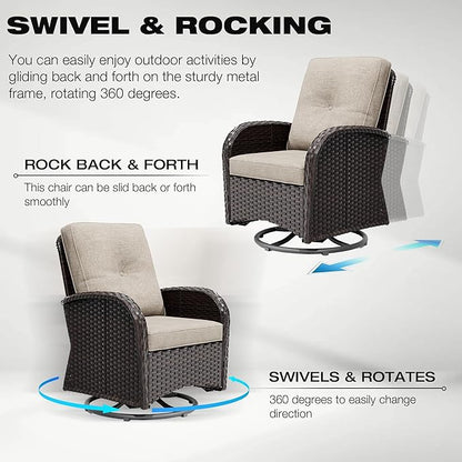Joyside 5-Piece Outdoor Wicker Patio Set – 360° Swivel Glider Chairs with Beige Cushions