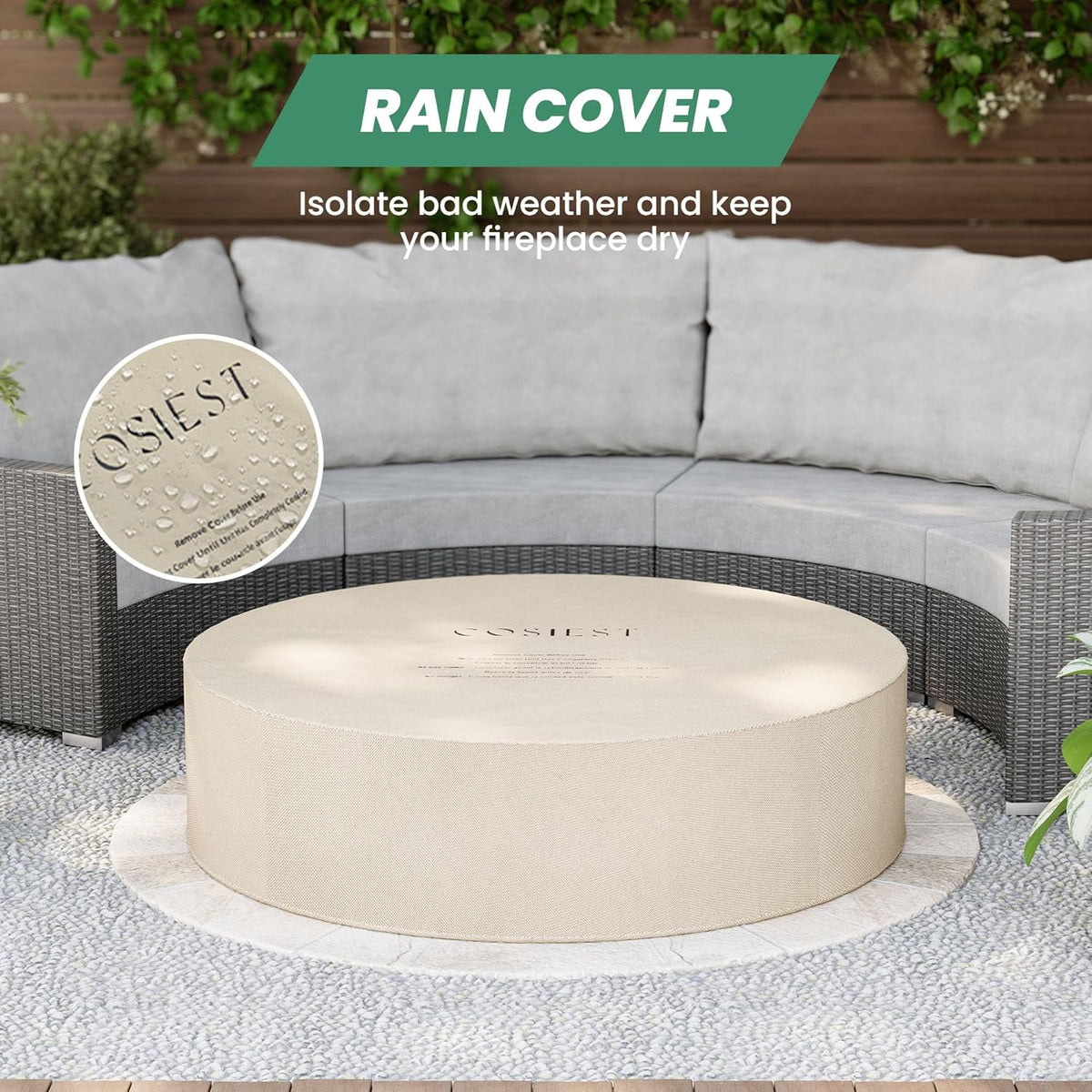 COSIEST 41 inch Outdoor Propane Fire Pit Coffee Table w Concrete Round Base Patio Heater, CSA Certified, 50,000 BTU Stainless Steel Burner, Free Lava Rocks, Rain Cover, Wind Guard, Tank Cover, Gray