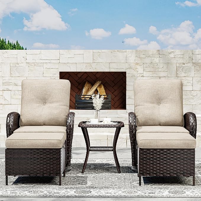 Joyside 5-Piece Outdoor Wicker Patio Set – 360° Swivel Glider Chairs with Beige Cushions
