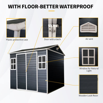 Resin Outdoor Storage Shed with Floor & Lockable Door - Gray or Black