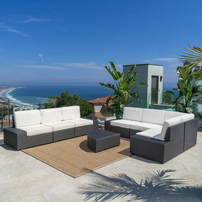 Santa Cruz Outdoor 8‑Piece Wicker Sectional Set – Weather‑Resistant Patio Seating with Cushions