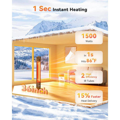 1500W Outdoor Infrared Patio Heater, 36In Portable Tower W 3 Heat Levels, IPX5 Waterproof, Tip-Over&Overheat Protection