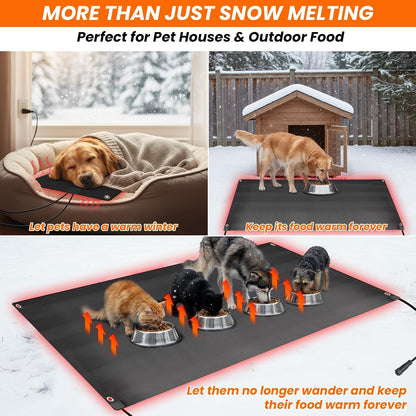 Graphene Snow Melting Mats for Stairs,Non-Slip Rubber Heated Walkway Mat,Fast Ice Melt 3 In/H,Safe & Energy Saving with Extended 50Cm Cord,20"X60" with Plug