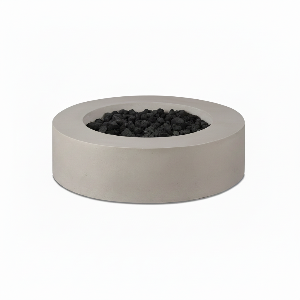 Brookhurst 43 In. W X 13 In. H round Outdoor GFRC Liquid Propane Fire Pit in Flint with Lava Rocks