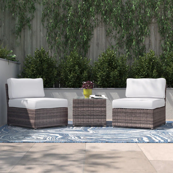 Modern Wicker Outdoor Seating Set with Cushions – Aluminum Frame & HDPE Wicker 3-Piece