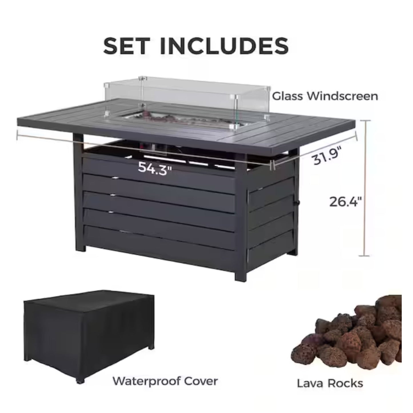 Aluminum 54.3" Outdoor Patio Fire Pit Table