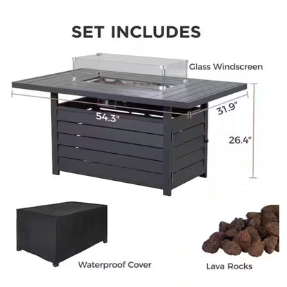 Aluminum 54.3" Outdoor Patio Fire Pit Table