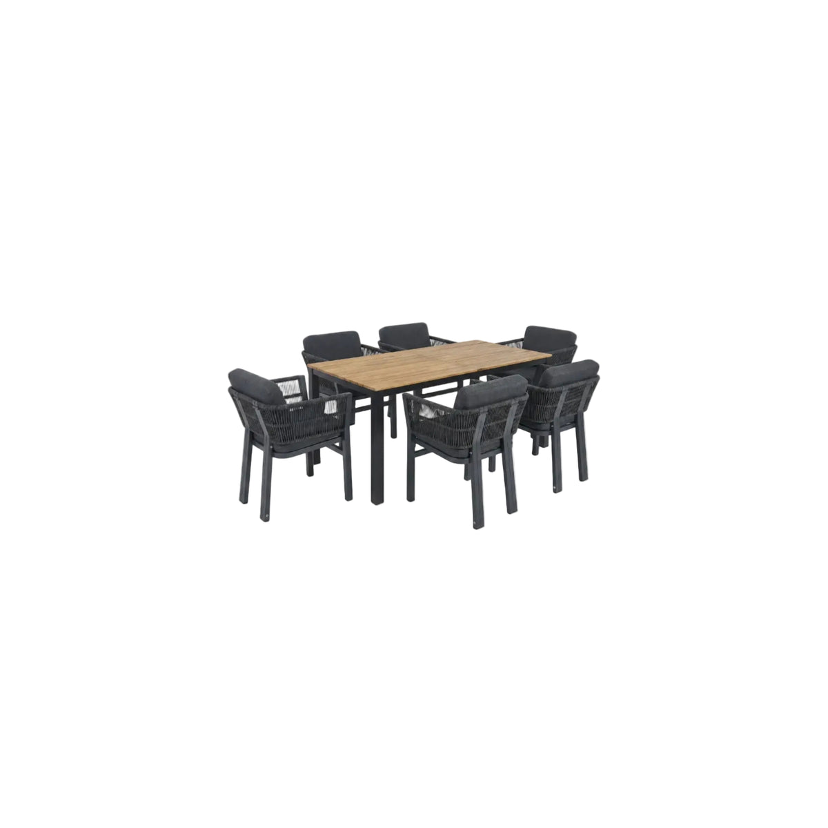 Acacia Wood Outdoor Dining Set with Aluminum Rope‑Woven Chairs — 7‑Piece