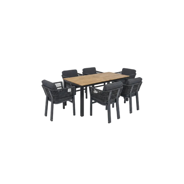 Acacia Wood Outdoor Dining Set with Aluminum Rope‑Woven Chairs 7‑Piece