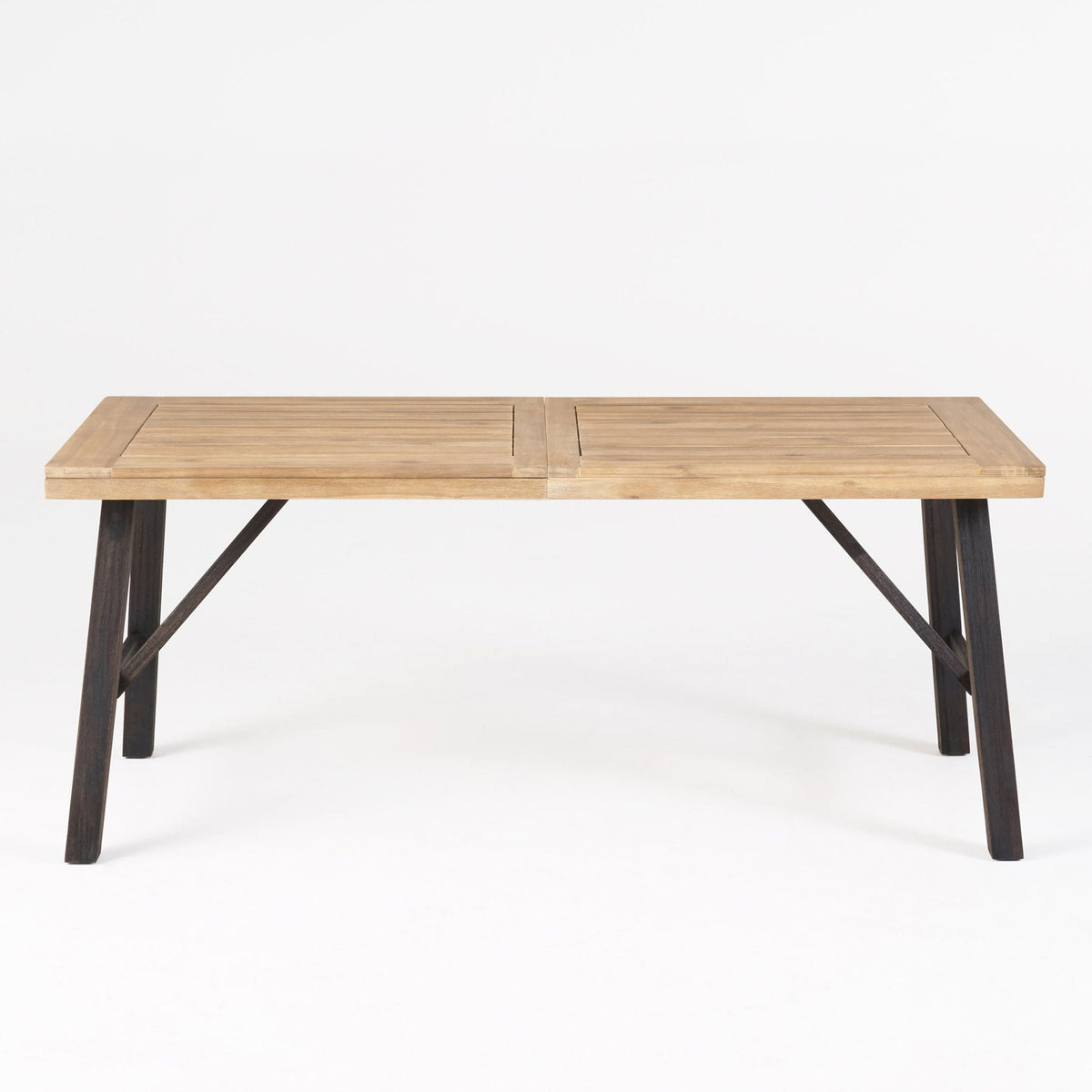 Acacia Wood Outdoor Dining Set with 2 Benches & Slat‑Panel Table – Light Brown