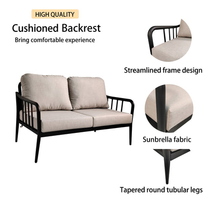 5‑Piece Modern Aluminum Patio Furniture Set – Sunbrella Cast Silver Cushions & Carrara Sintered Stone Tables