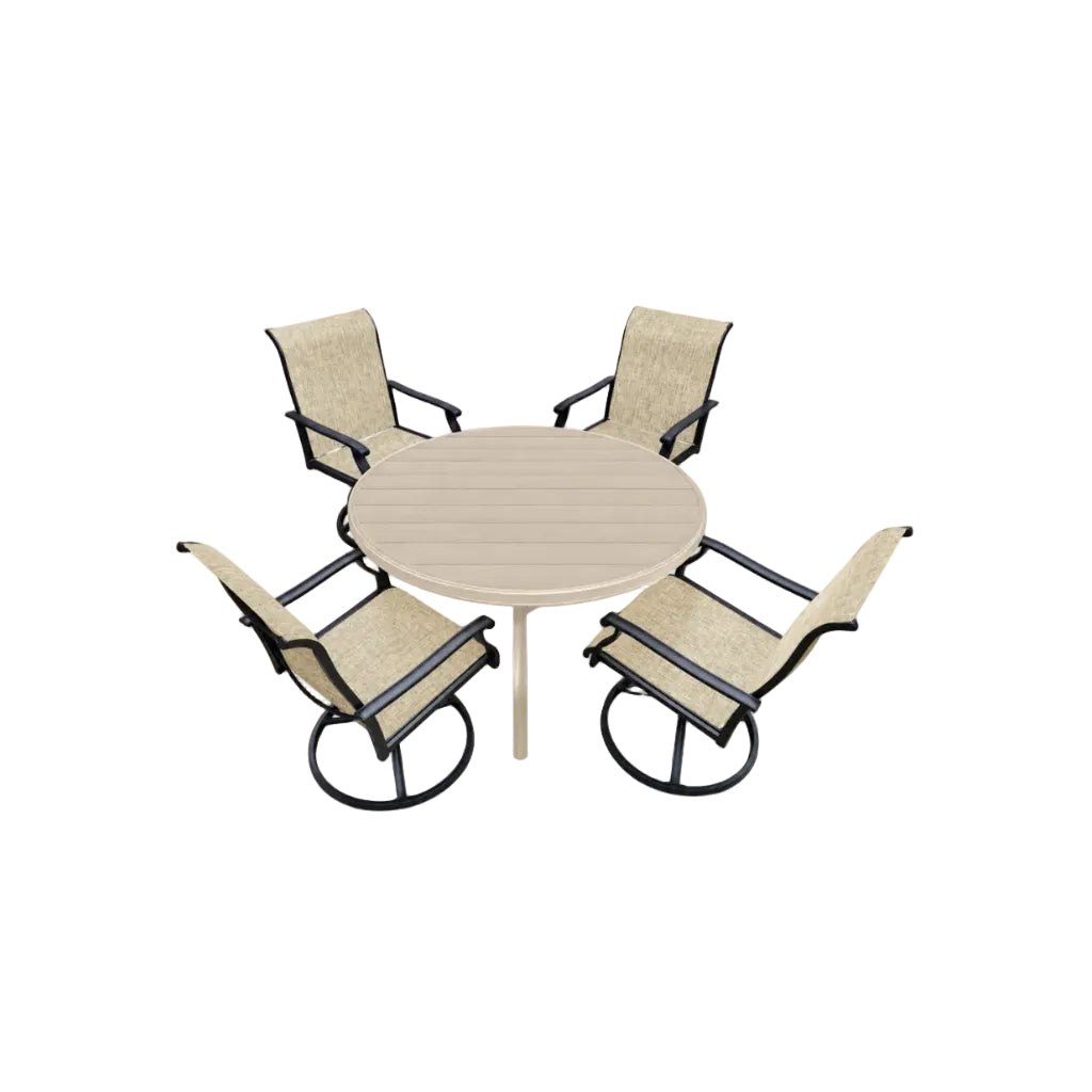 Round Outdoor Dining Set — 360° Swivel Chairs, Umbrella Hole & Rust‑Resistant Frame