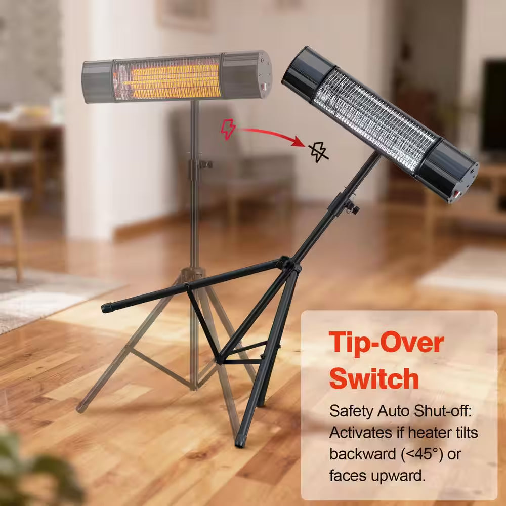 1500W Indoor Outdoor Carbon Infrared Electric Heater with Tripod Stand Wall Mount Remote Timer Tip-Over Switch