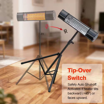 1500W Indoor Outdoor Carbon Infrared Electric Heater with Tripod Stand Wall Mount Remote Timer Tip-Over Switch