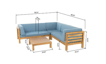 Oana Outdoor Wooden Sectional Set With Cushions, Blue