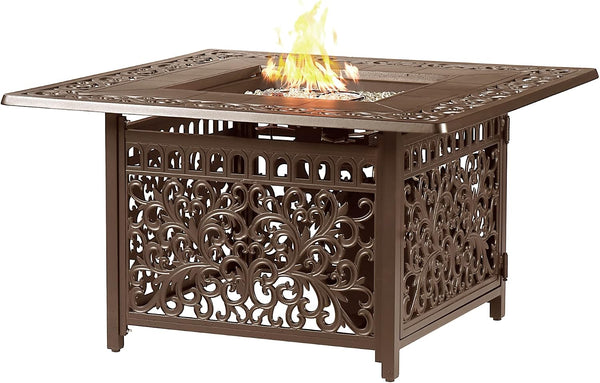 Square 42 In. X 42 In. Aluminum Propane Fire Pit Table - Brown Finish
