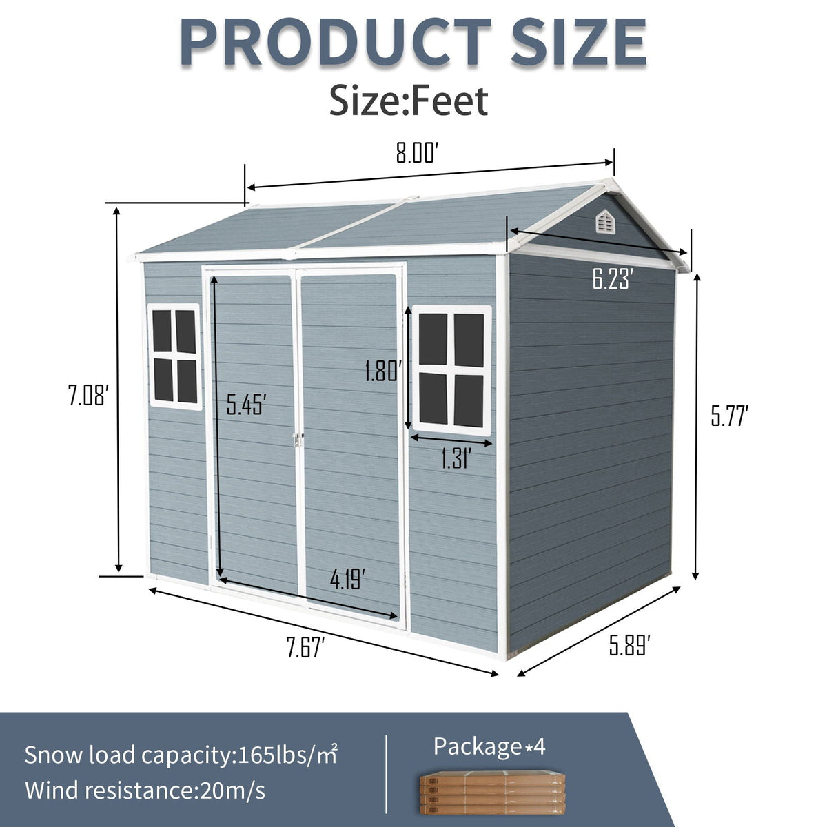 Resin Outdoor Storage Shed with Floor & Lockable Door - Gray or Black