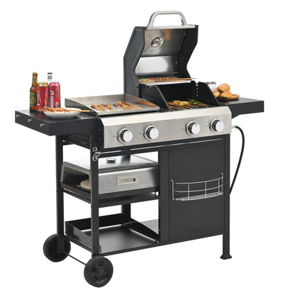 2+2 multifunctional gas barbecue grill and covered grill combination for outdoor cooking