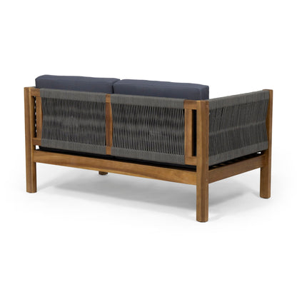 Charlotte Acacia Wood & Rope Outdoor Chat Set with Cushions – 4‑Piece
