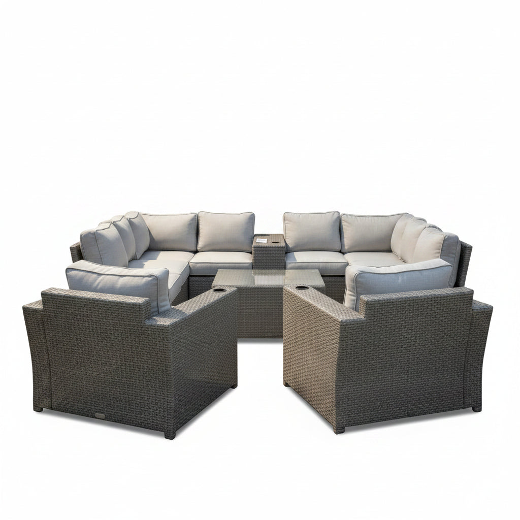 Fully Assembled 8-Person Outdoor Wicker Seating Group with Cushions