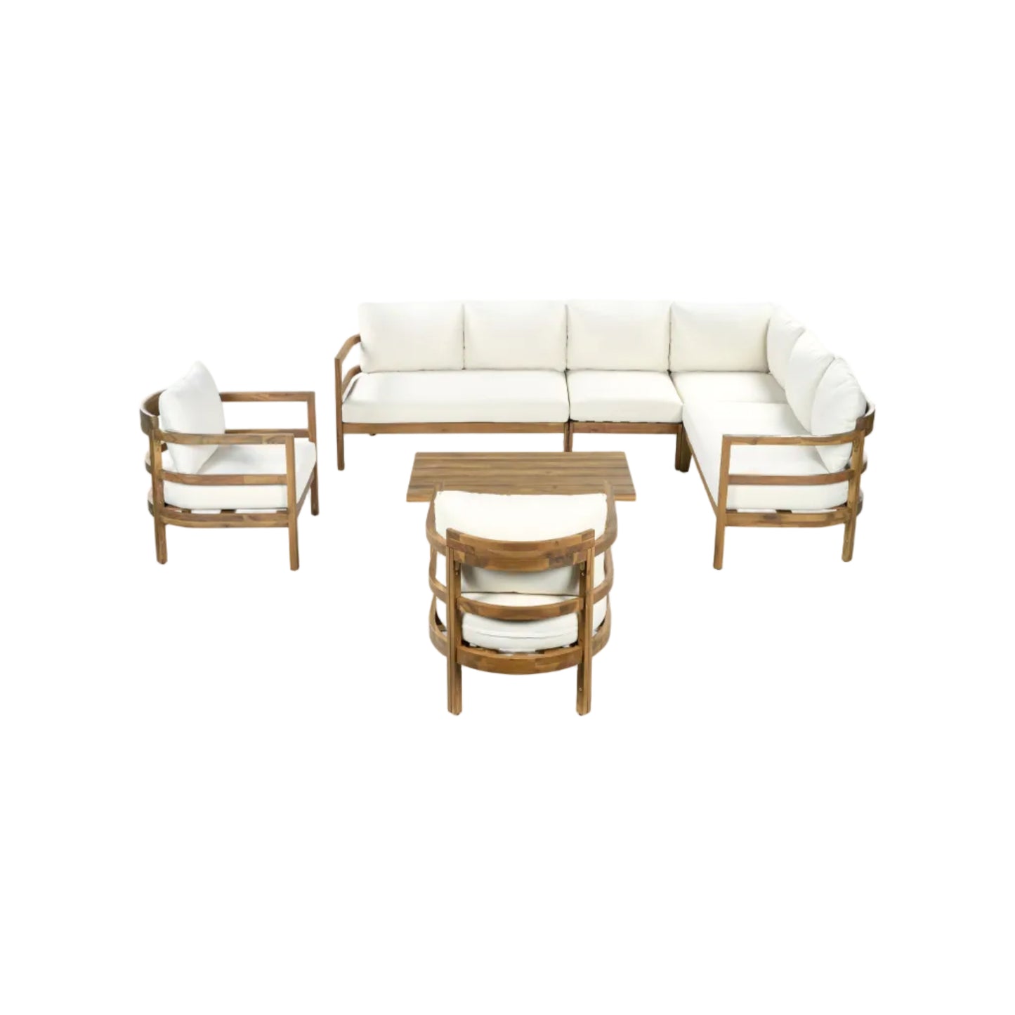 Outdoor Acacia Wood 7-Seater Sectional Sofa Set