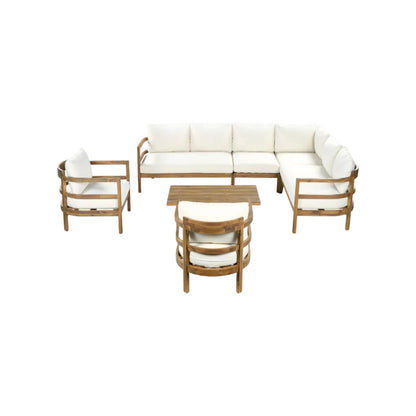 Outdoor Acacia Wood 7-Seater Sectional Sofa Set