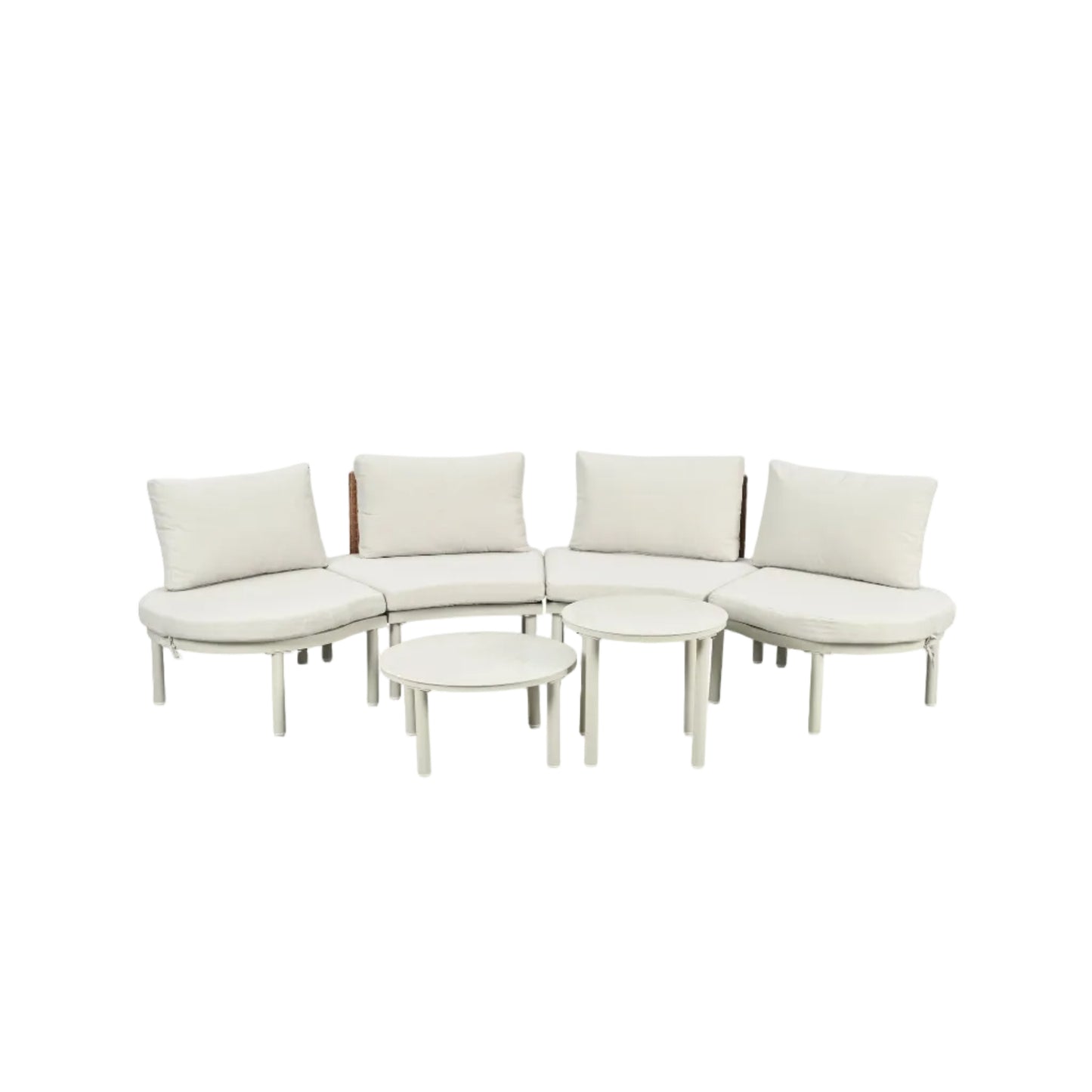 6 Piece Patio Set, Half Moon Outdoor Sectional Sofa With 2 High Low Coffee Tables, 4 Pillows & Cushions