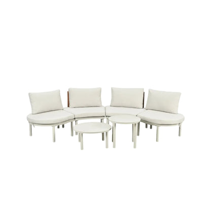 6 Piece Patio Set, Half Moon Outdoor Sectional Sofa With 2 High Low Coffee Tables, 4 Pillows & Cushions