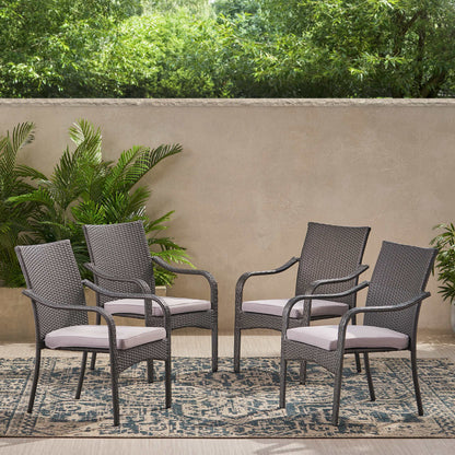 5‑Piece Outdoor Rattan Dining Set – Faux Rattan Table & 4 Arm Chairs with Water‑Resistant Cushions
