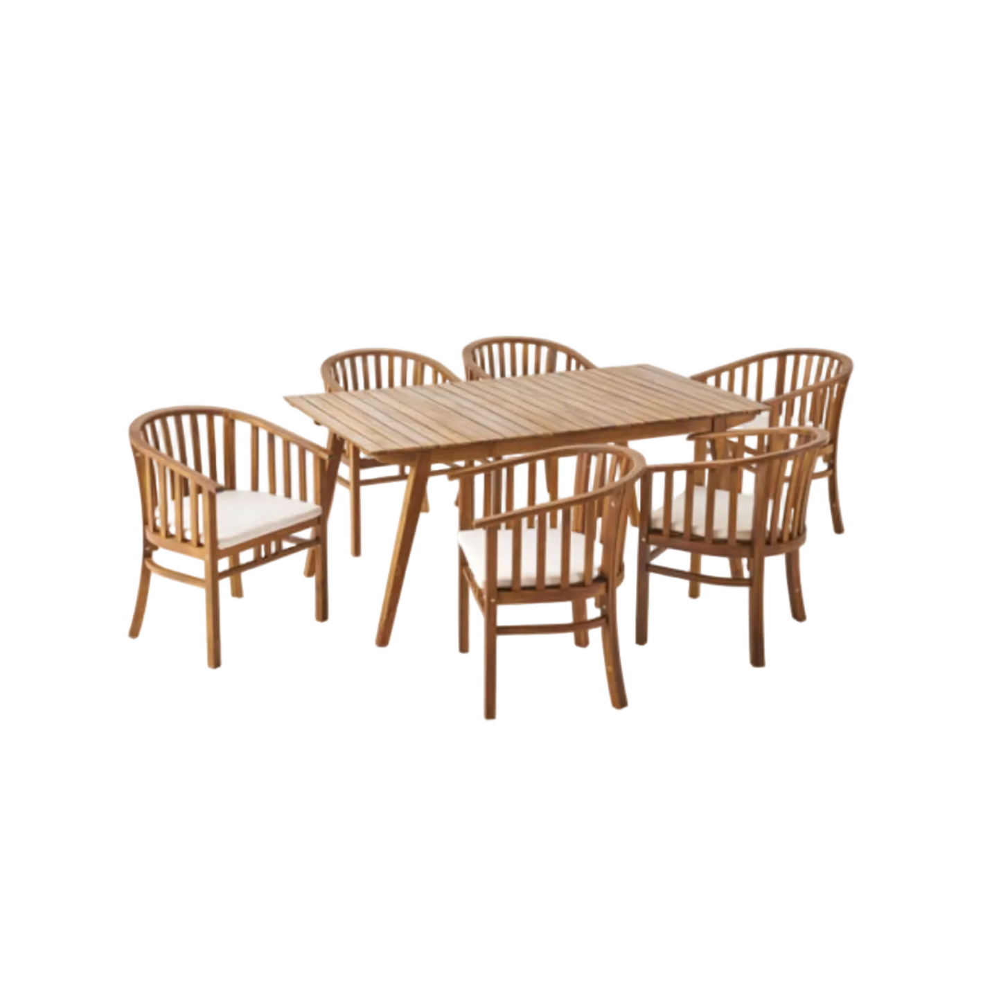 Outdoor 6 Seater Acacia Wood Dining Set with Cushions in Teak Finish and Cream Color