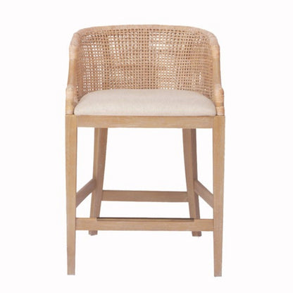 Handcrafted Natural Rattan Counter Stool – Solid Wood Legs, Cushioned Seat & Whitewash Option