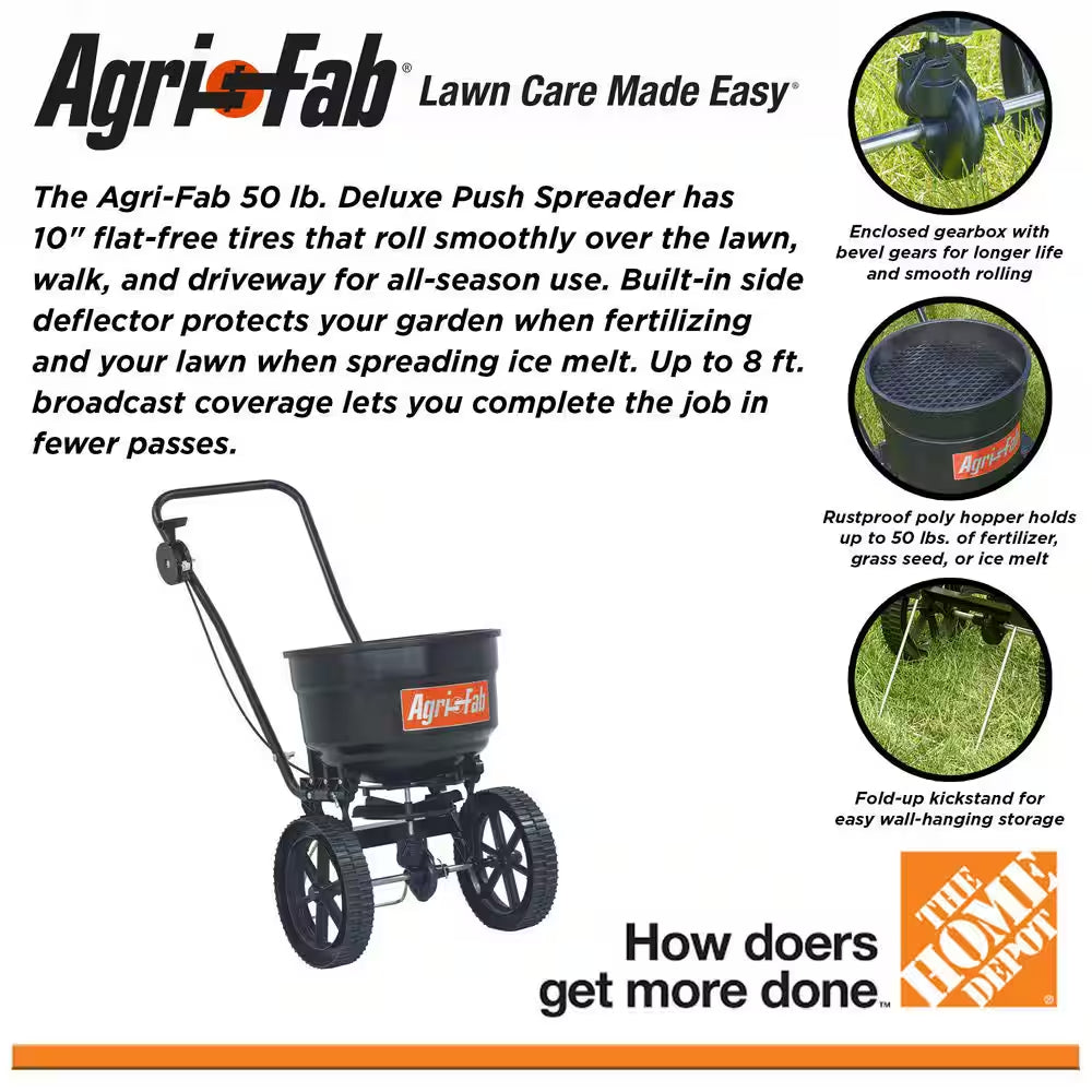 50 Lbs. Capacity Side Deflector Push Broadcast Spreader for Seed, Fertilizer and Ice Melt
