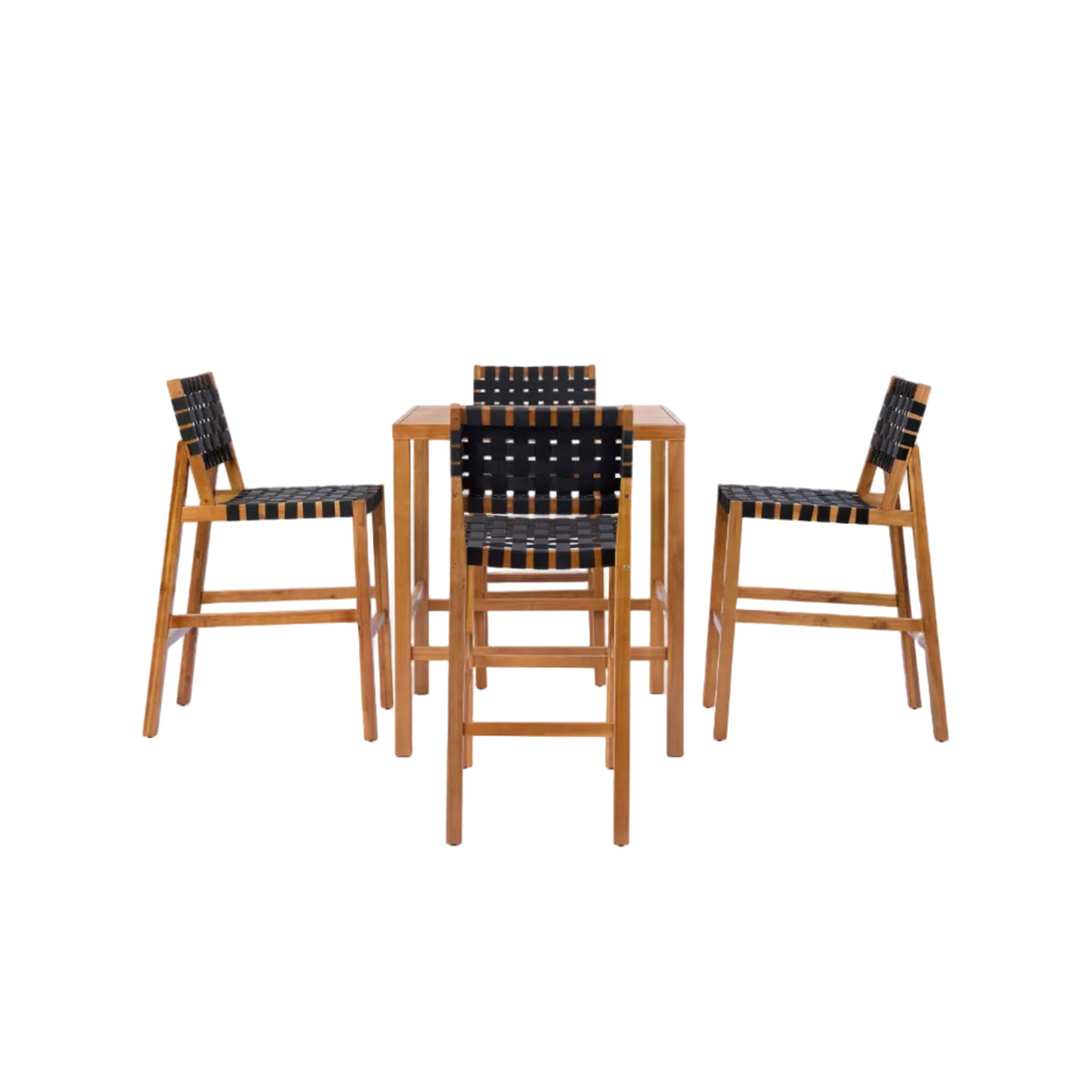 Acacia Wood Bar‑Height Patio Dining Set — 5‑Piece Square Table & Woven Bar Chairs