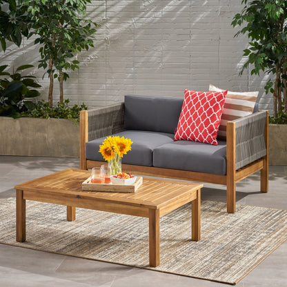 Charlotte Acacia Wood & Rope Outdoor Chat Set with Cushions – 4‑Piece