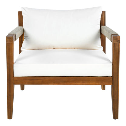 Acacia Wood Outdoor Modular Seating Set with Rope Accents & Water‑Resistant Cushions – 3‑Piece