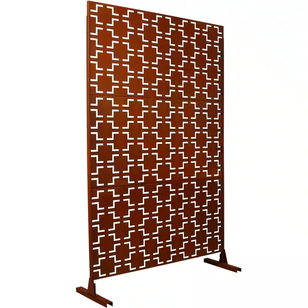 4 Ft. X 6.33 Ft. Rust Red Outdoor Indoor Freestanding Metal Privacy Screen Fence Panels for Lawn Garden (Not Composite)