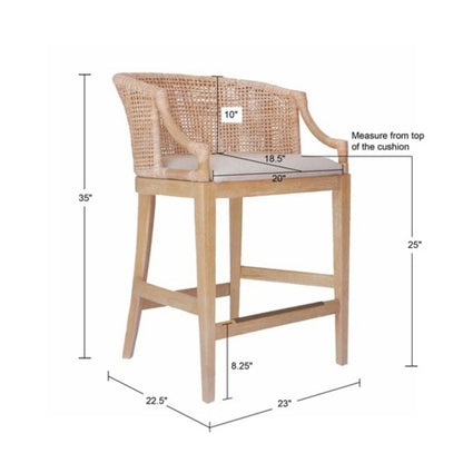 Handcrafted Natural Rattan Counter Stool – Solid Wood Legs, Cushioned Seat & Whitewash Option