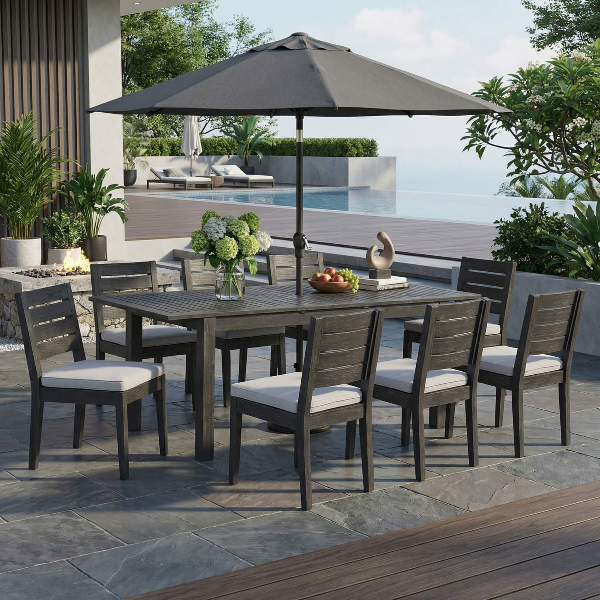 9‑Piece Acacia Wood Outdoor Dining Set — Extendable Table & Weather‑Resistant Chairs