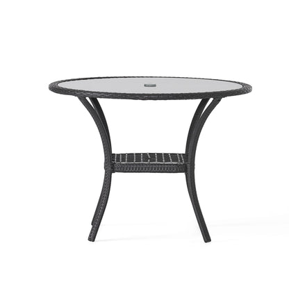 5‑Piece Outdoor Rattan Dining Set – Faux Rattan Table & 4 Arm Chairs with Water‑Resistant Cushions