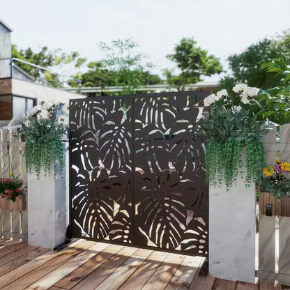 72 In.H X 47 In.W Galvanized Metal Wall Sculptures Privacy Screens Garden Outdoor Fence Summer in Black